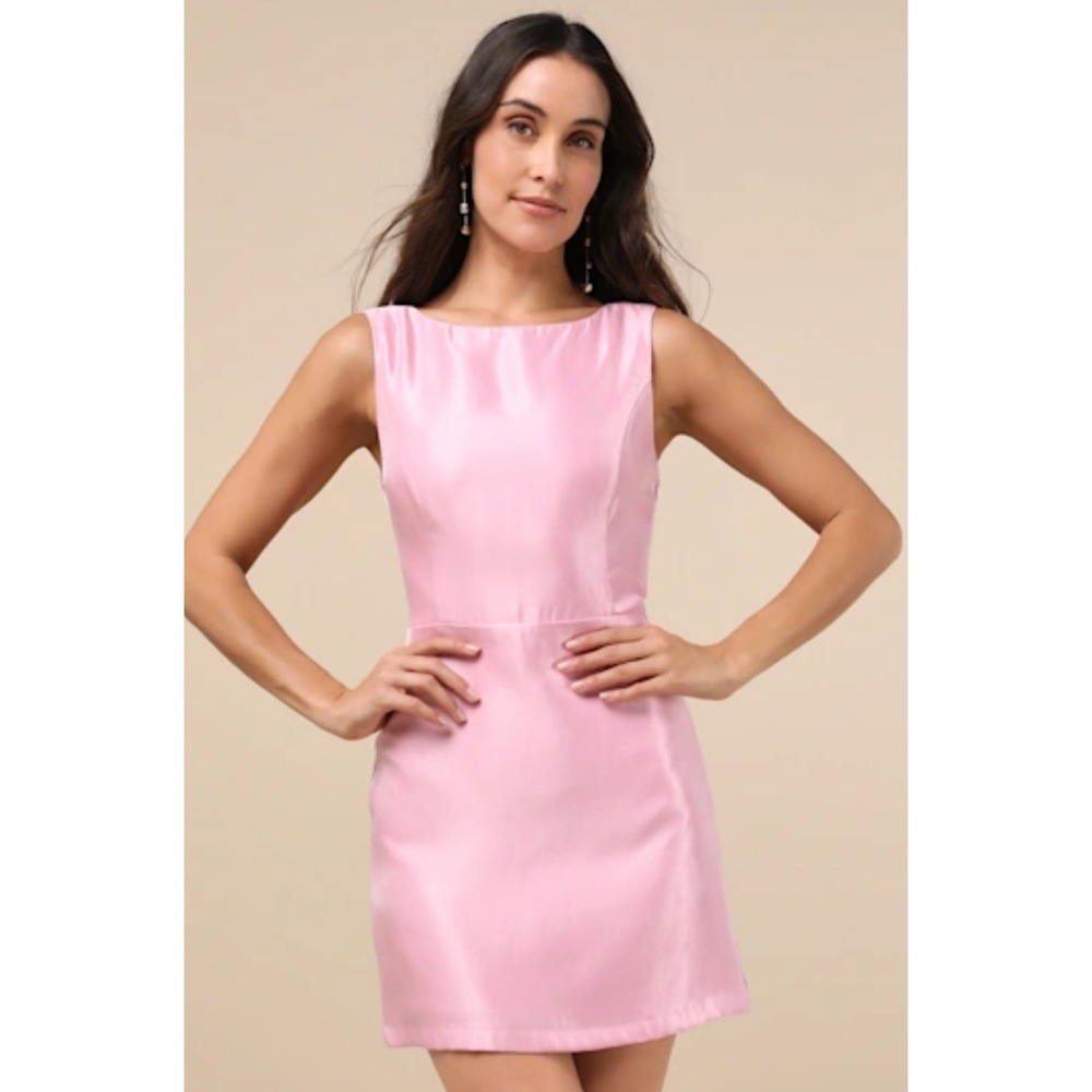 NWT Lulus Pink Satin Open Back Mini Dress Sz L Sleeveless Bodycon Party Occasion